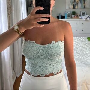 Free People Strapless Lace Top in Mint
